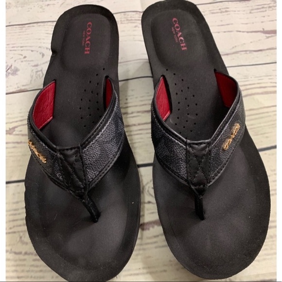 Coach Shoes - EUC Coach Wedge Flip Flops Size 9 to 9.5